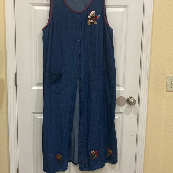 Ugly Christmas Denim xmas teddy bear drummer boy button front plus Sz 22 dress - Picture 3 of 10